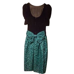 80's Vintage Opening Night black velvet teal dress, never worn